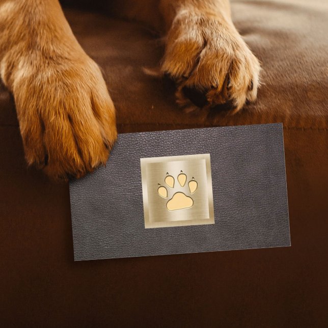Carte De Visite Pet Care Pet Sitting Gold Paw Logo Leather (Créateur téléchargé)