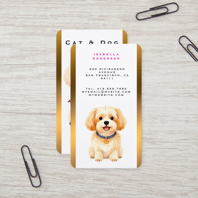 Carte De Visite Pet Grooming Personalized Luxury Trendy Collection (Devant/Arrière en situation)