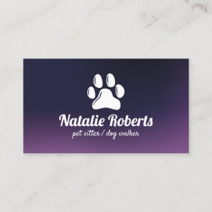 Carte De Visite Pet Sitter Chien Walker Cute Paw Logo Purple