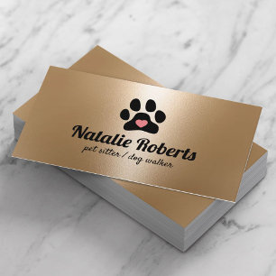 Carte De Visite Pet Sitter Chien Walker Paw Heart Modern Gold
