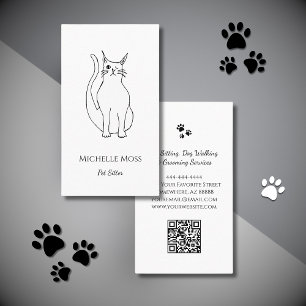 Carte De Visite Pet Sitter QR code mignon Winking Chat Noir Blanc