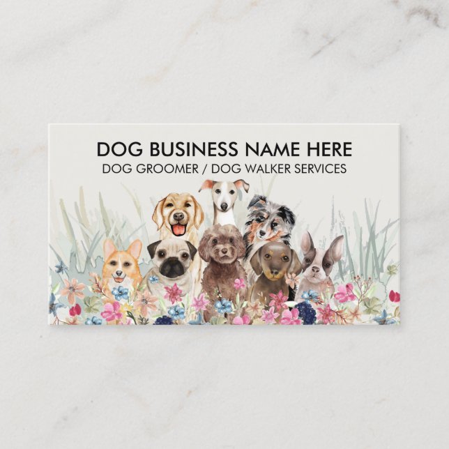 Carte De Visite Pet Sitter Walker chien fleurs de garde de chien (Devant)