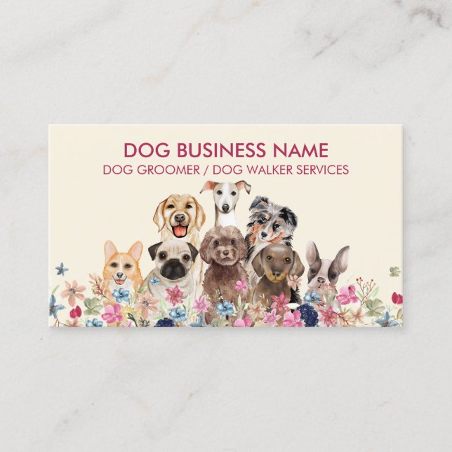 Carte De Visite Pet Sitter Walker chien garde rose beige (Devant)