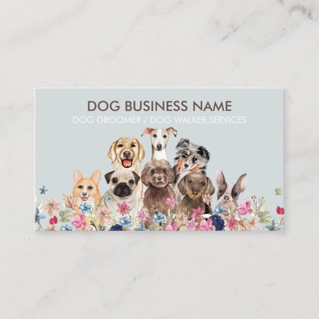 Carte De Visite Pet Sitter Walker dog petcare blue brown pastel (Devant)