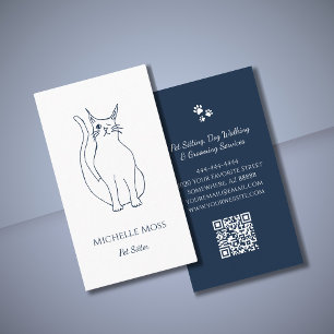 Carte De Visite Pet Sitter Wing Cat Navy Blue QR code