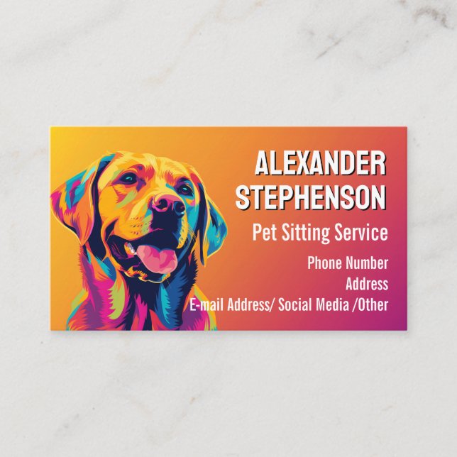 Carte De Visite Pet Sitting Service Dog Walking Pop Art Golden Lab (Devant)