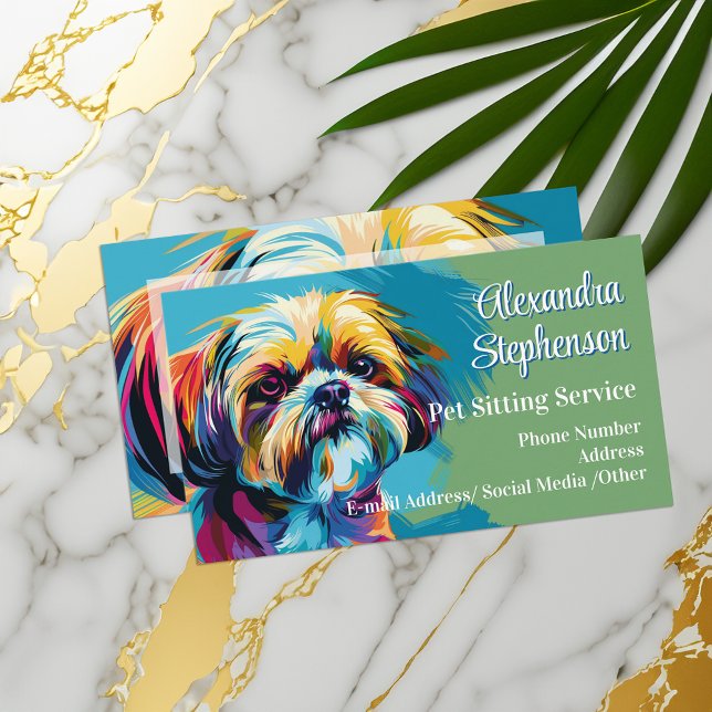 Carte De Visite Pet Sitting Service Dog Walking Pop Art Shih Tzu (colorful pop art pet sitting business cards)
