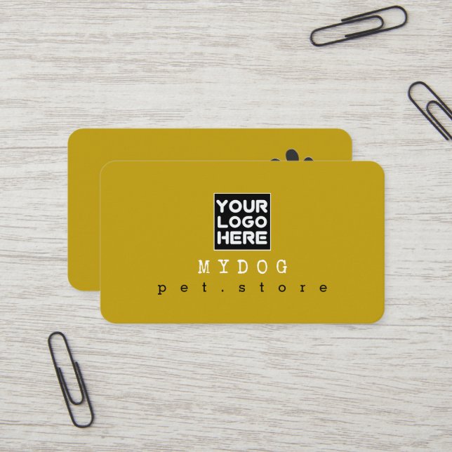 Carte De Visite Pet Store Chien Paw Logo moutarde (Devant/Arrière en situation)