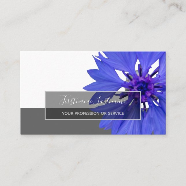 Carte De Visite Pétales bleus fleur de cornfleurs gris rectangle b (Devant)
