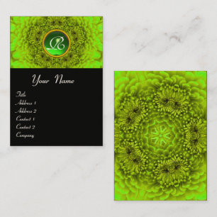 CARTE DE VISITE PÉTALES DE FLEURS DE DAHLIA VERT MONOGRAM GEM EMER
