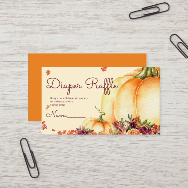 Carte De Visite Petit billet de tirage de tombola citrouille (Devant/Arrière en situation)