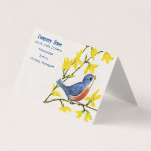 Carte De Visite Petit chant Oiseau rouge bleu sur Fleurs de Branch
