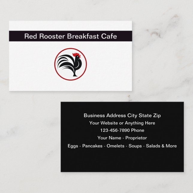 Carte De Visite Petit-déjeuner Restaurant Thème Rooster (Devant / Derrière)
