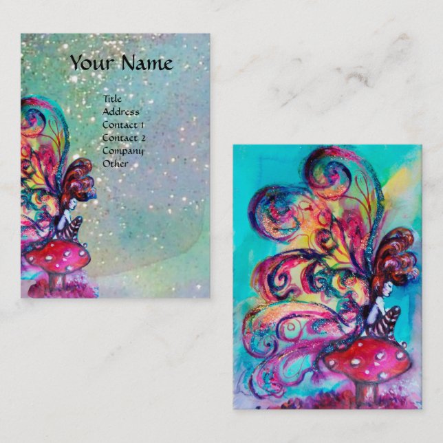 Carte De Visite Petit Elfe de Champignons, Turquoise (Devant / Derrière)