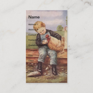 Carte De Visite Petit garçon et poulet Vintage