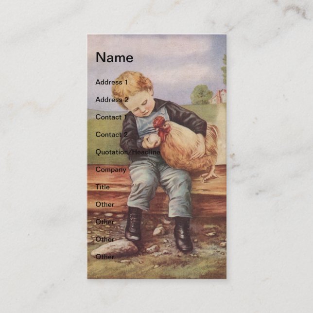 Carte De Visite Petit garçon et poulet Vintage (Devant)