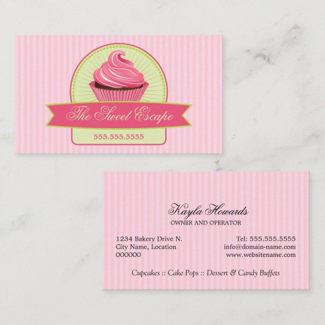 Carte De Visite Petit gâteau rose de dessert (Devant / Derrière)