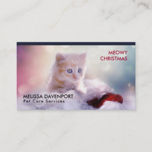 Carte De Visite Petit Kitten reposant sur un chapeau de Noël Meowy