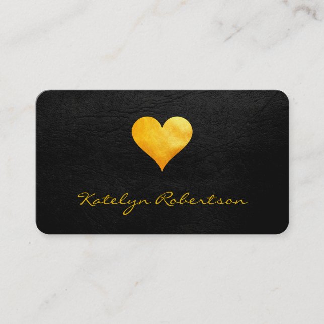 Carte De Visite Petit Luxe Gold Heart Chic Black Texture (Devant)