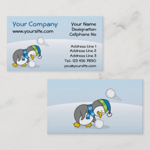 Carte De Visite Petit manchot obtenant une boule de neige