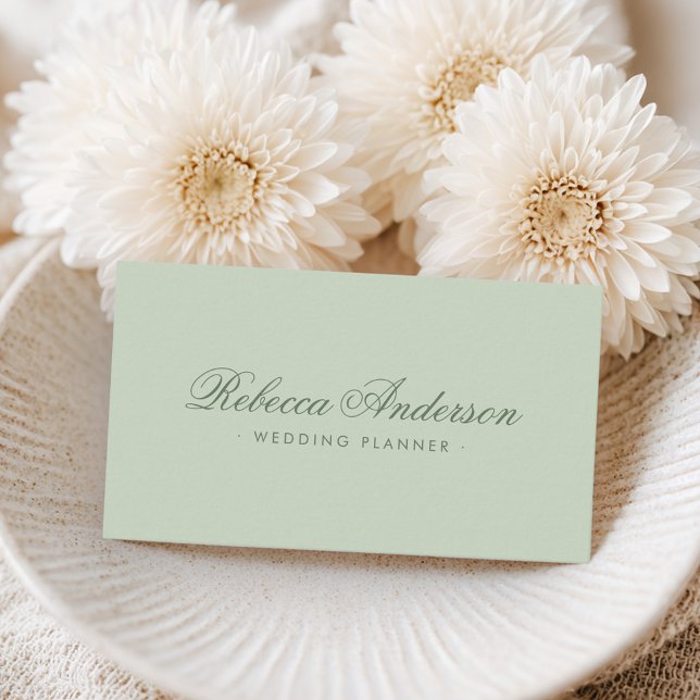 Carte De Visite Petit savant vert vert vert chic joli script tenda (Light sage green minimal chic trendy pretty script business card)