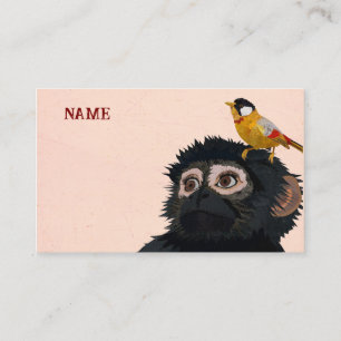 CARTE DE VISITE PETIT SINGE ET OISEAU DORÉ