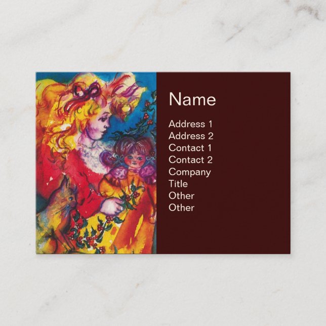 Carte De Visite PETITE FILLE, CHAT ET JOLIE DOLL JAUNE Brown (Devant)