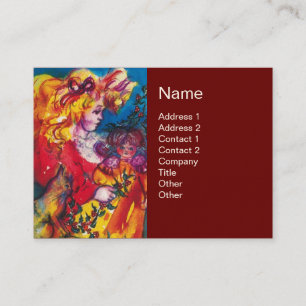 Carte De Visite PETITE FILLE, CHAT ET JOLIE DOLL JAUNE Rouge