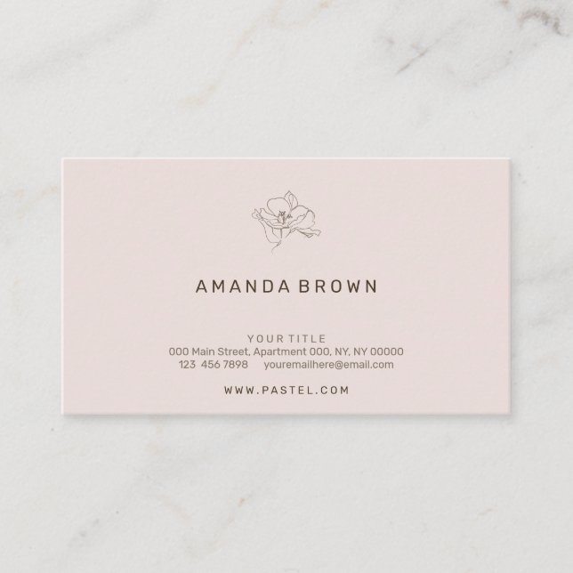 Carte De Visite Petite Fleur Minimal Rose Pâle (Devant)