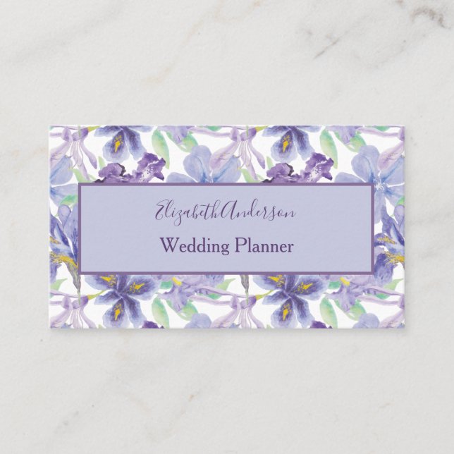 Carte De Visite Petite Iris Floral Aquarelle Jaune Violet (Devant)