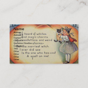 Carte De Visite Petite Sorcière & Chat (Carte de Halloween Vintage