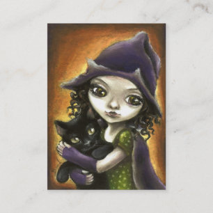Carte De Visite Petite sorcière et chaton noir