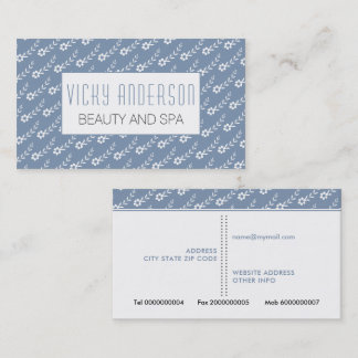 Carte De Visite Petites fleurs blanches motif floral bleu poussiér