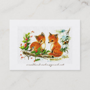 Carte De Visite Petits renards et Chickadee dans la neige