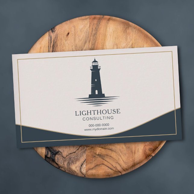 Carte De Visite Phare bleu marine et or (Gold & Navy Blue Lighthouse Business Card)