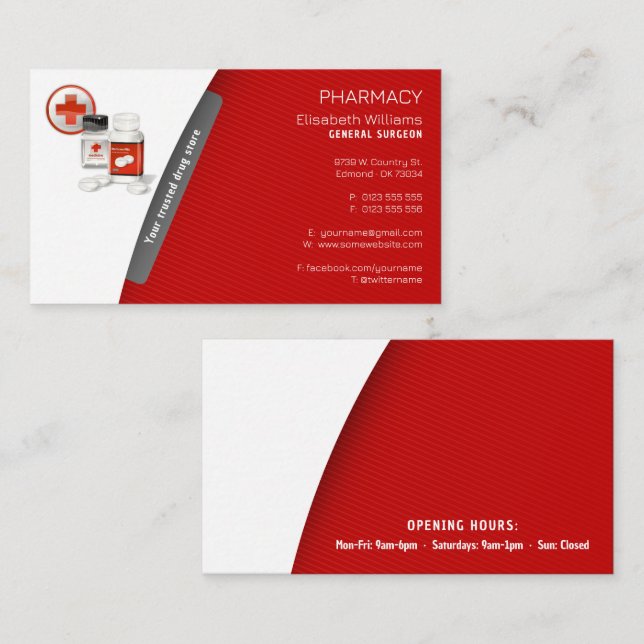 Carte De Visite Pharmacie | Boutique de médicaments (Devant / Derrière)
