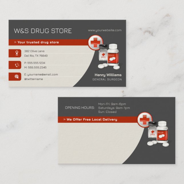 Carte De Visite Pharmacie | Boutique de médicaments (Devant / Derrière)