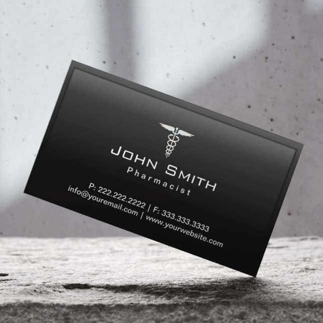 Carte De Visite Pharmaciste Caduceus Logo Professionnel Dark (Créateur téléchargé)