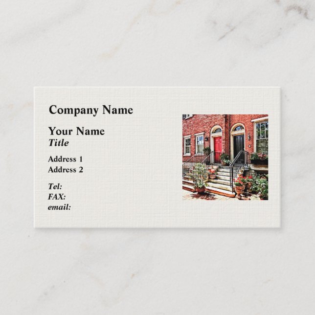 Carte De Visite Philadelphie PA - Maison avec géraniums rouges (Devant)