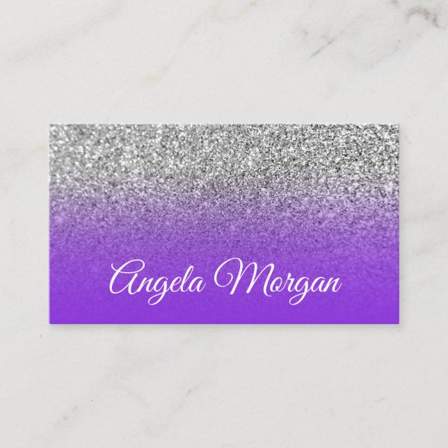 Carte De Visite Photo argenté ombré violet bleu pailleté (Devant)