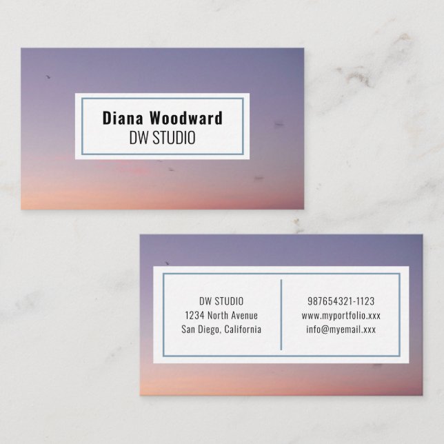 Carte de visite photo aux couleurs du coucher de s (Devant / Derrière)