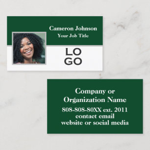 Carte De Visite Photo avec logo personnalisé sur Forest Green