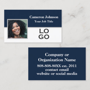 Carte De Visite Photo avec logo personnalisé sur Navy Blue