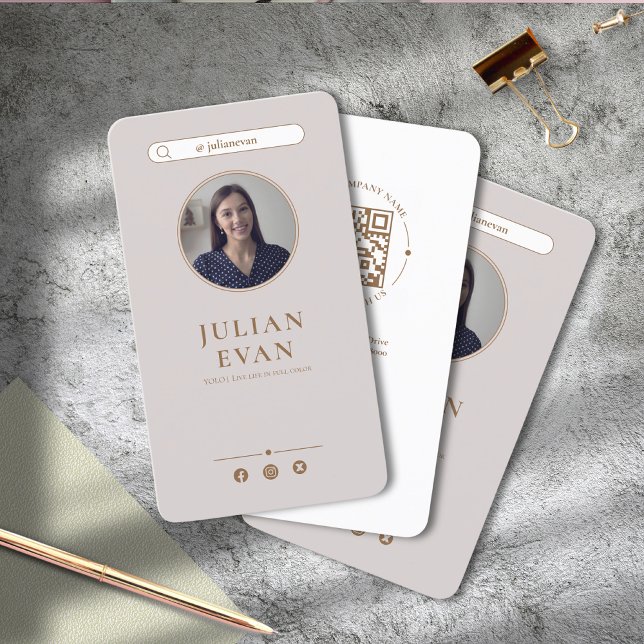 Carte de visite photo beige simple et élégant (Simple Elegant Beige Photo Profile Businss Card)