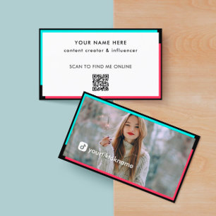 Carte De Visite Photo Black Hot rose Turquoise Code QR