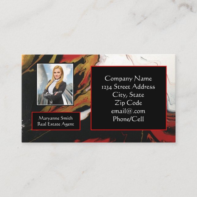 Carte De Visite Photo Black Red Gold (double face) (Devant)