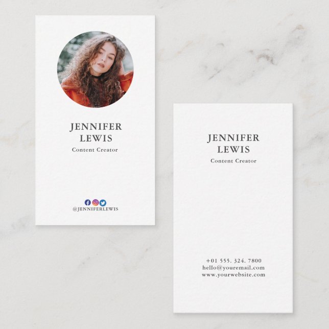 Carte De Visite Photo blanche et blanche moderne Médias sociaux (Devant / Derrière)