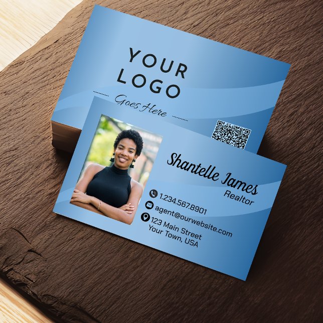 Carte De Visite Photo Bleu Professionnel QR Code Moderne (Créateur téléchargé)