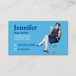 Carte de visite photo bleu Stylist avec code QR