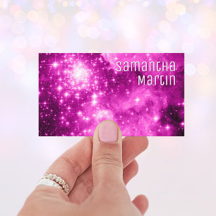 Carte De Visite Photo Céleste Étoiles Étincelantes Rose Baie